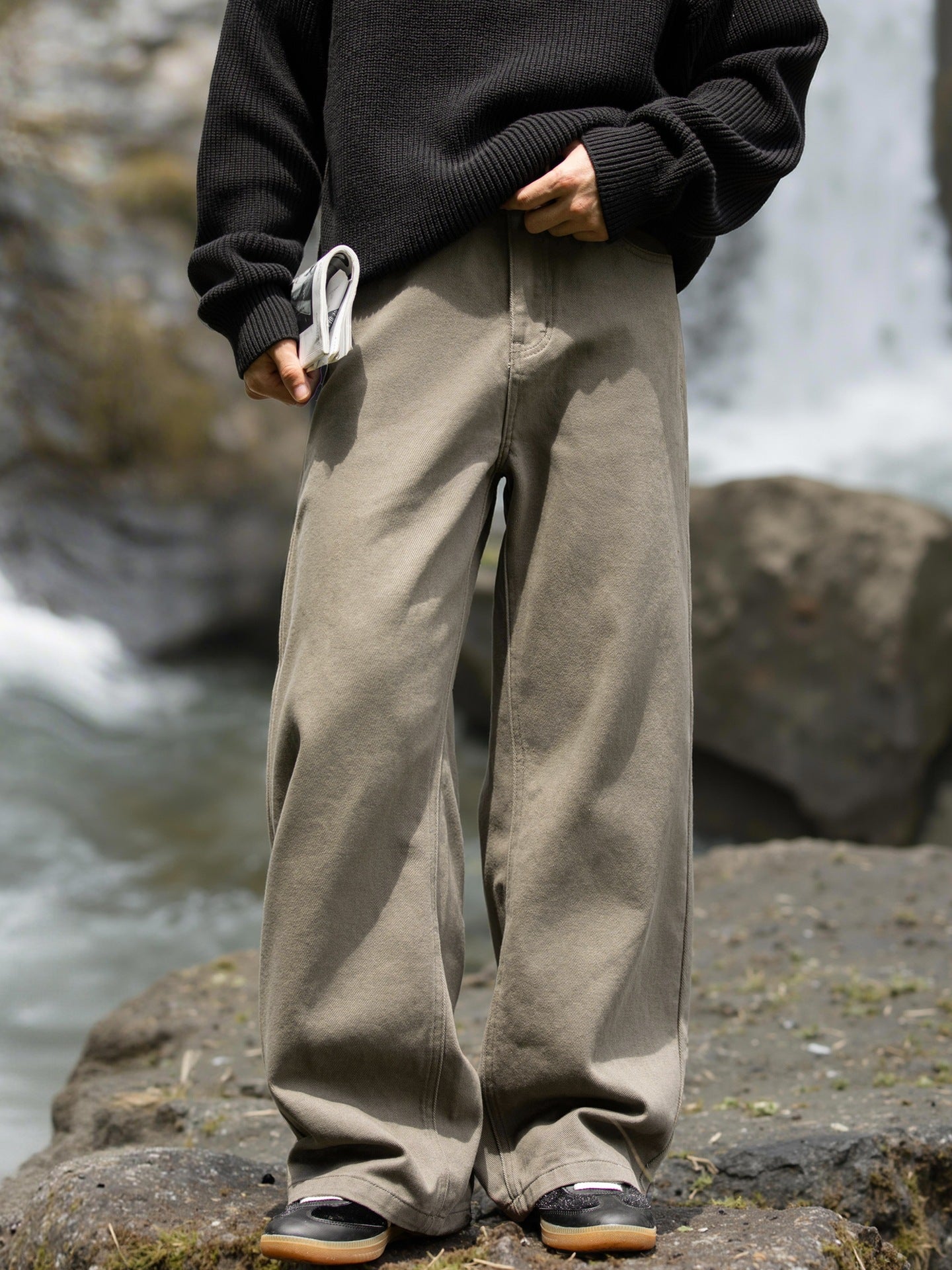 Slub micro-wide straight-leg pants