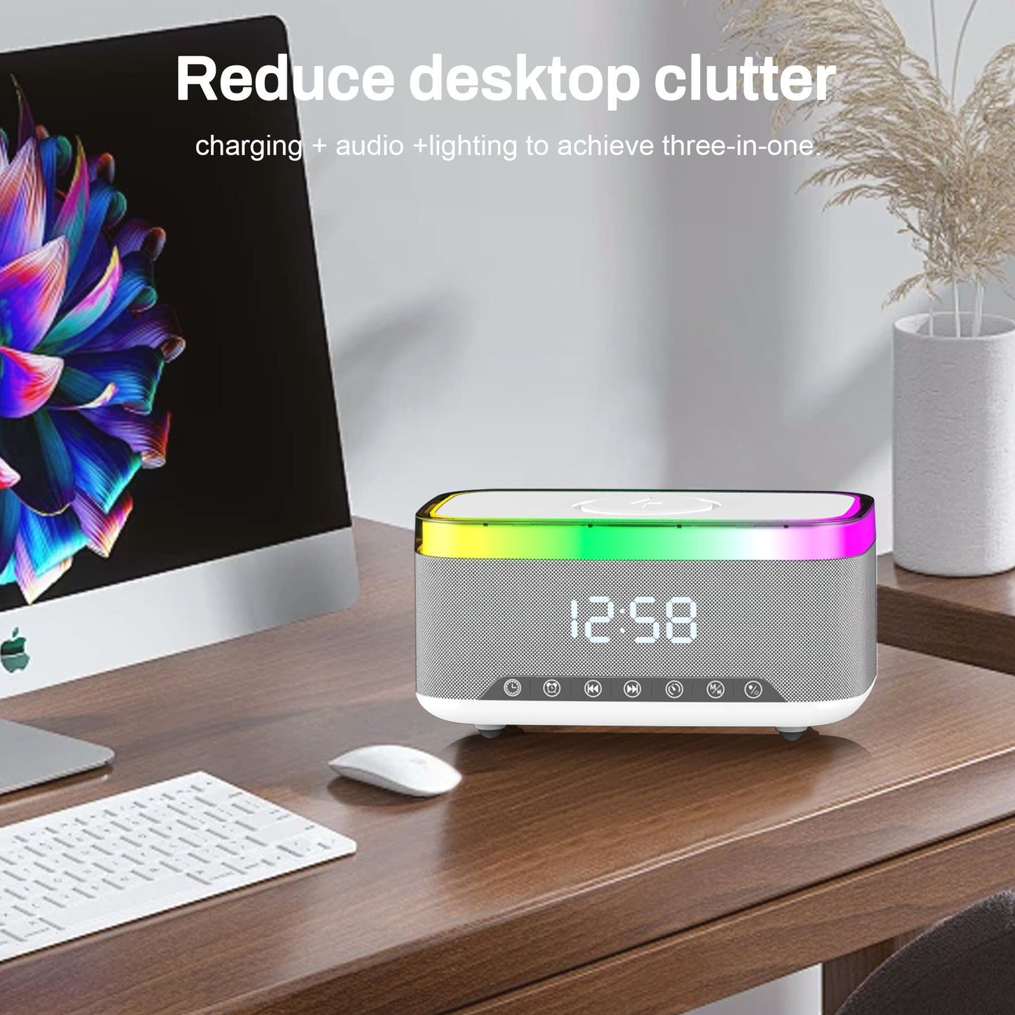 Smart Bluetooth Speaker with Night Light and Wireless Charger