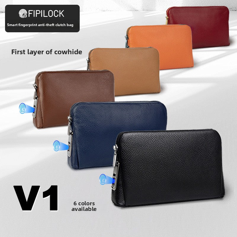 Smart Fingerprint Lock Leather Clutch Bag