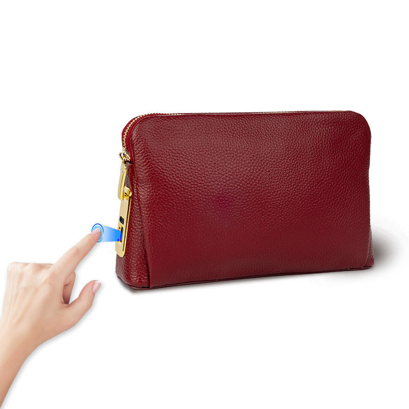 Smart Fingerprint Lock Leather Clutch Bag