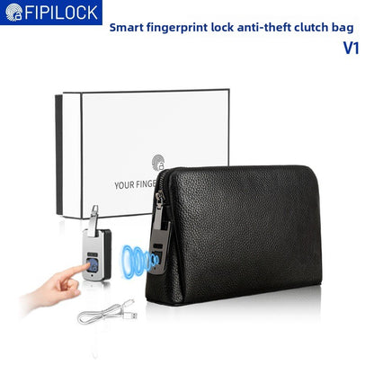Smart Fingerprint Lock Leather Clutch Bag