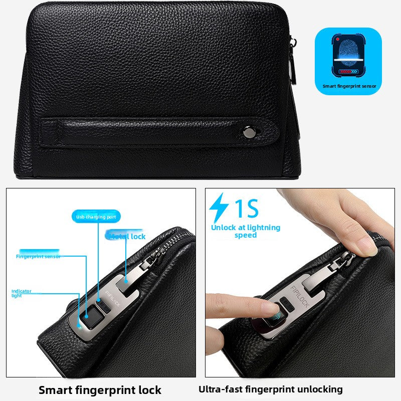 Smart Fingerprint Lock Leather Handbag