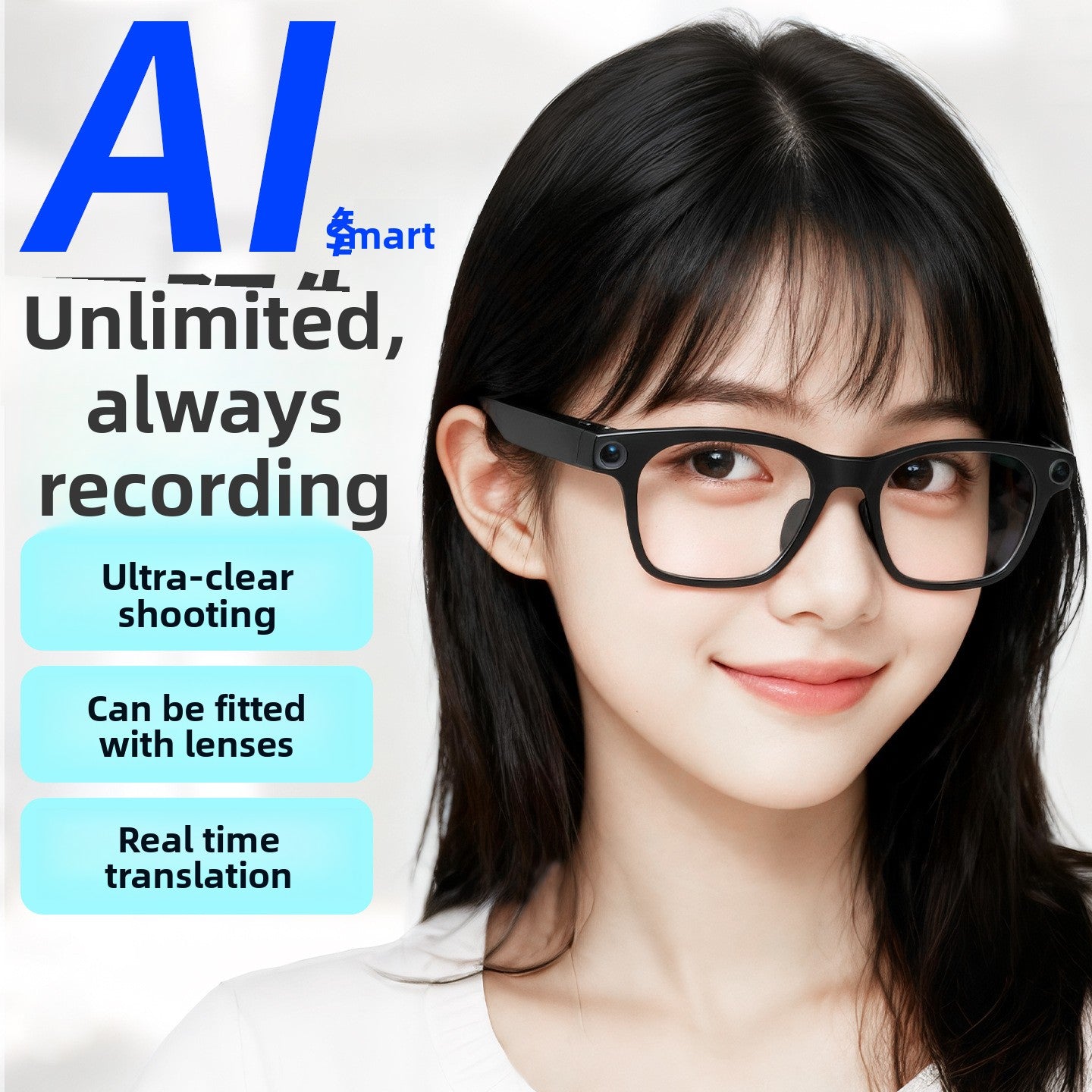 Smart Glasses with AI Assistant Bluetooth Camera