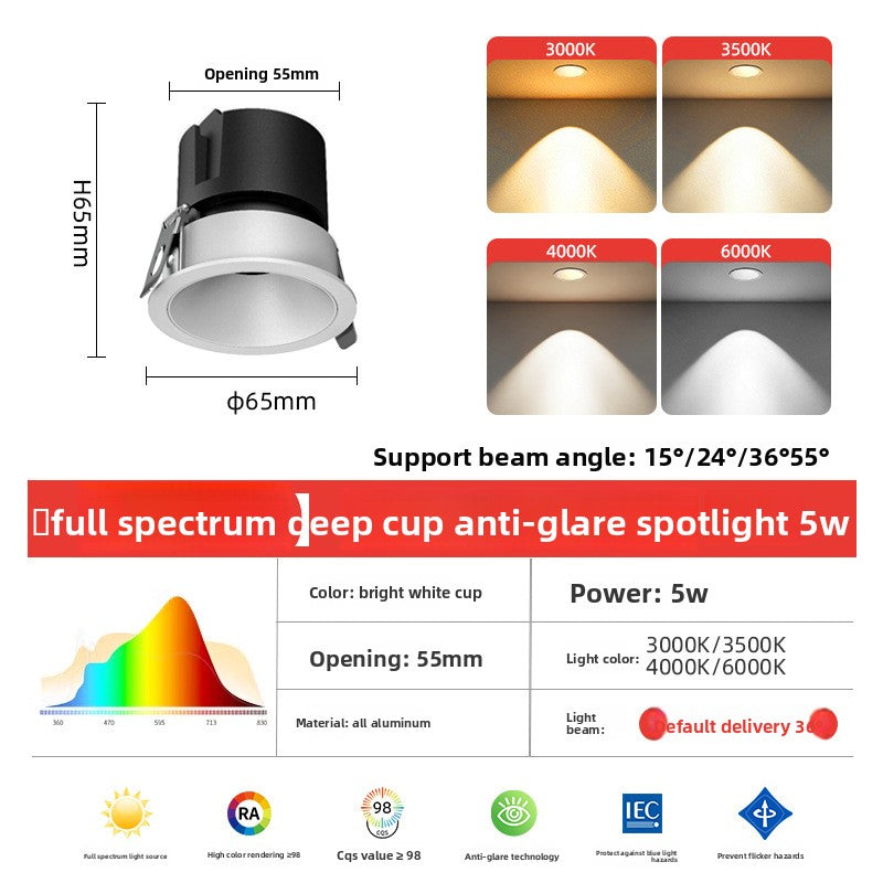 Smart LED Recessed Spotlight Anti Glare Ceiling Light