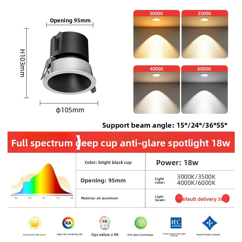 Smart LED Recessed Spotlight Anti Glare Ceiling Light