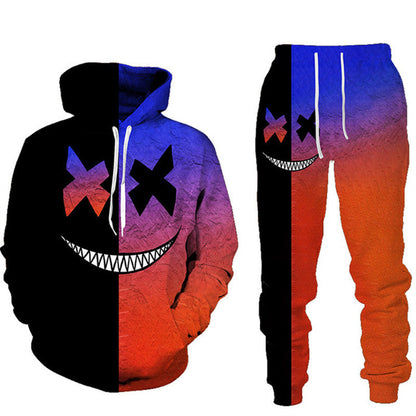 smiley 3D printed men's hooded sweater suit