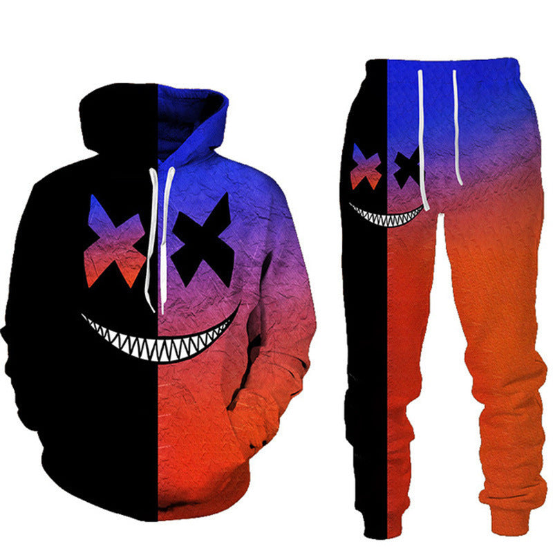 smiley 3D printed men's hooded sweater suit