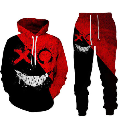 smiley 3D printed men's hooded sweater suit