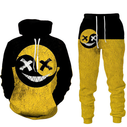 smiley 3D printed men's hooded sweater suit