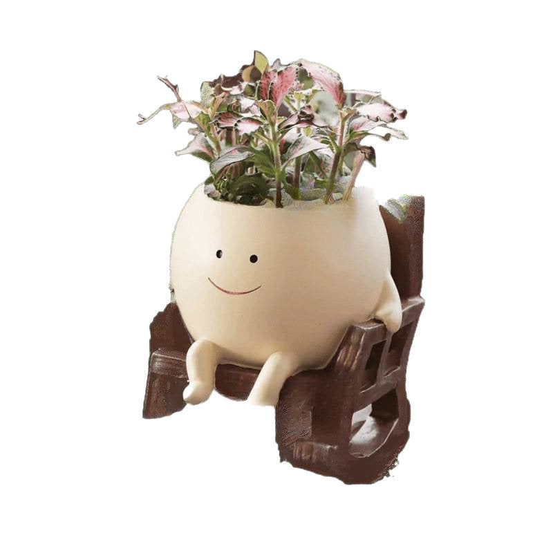 Smiley Face Rocking Chair Resin Flower Pot Ornament