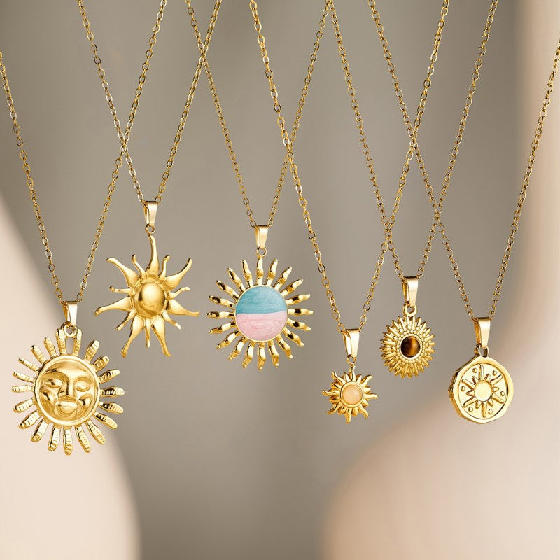 Smiley Face Sun Pendant Necklace for Women