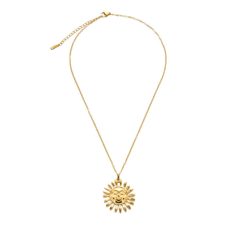 Smiley Face Sun Pendant Necklace for Women