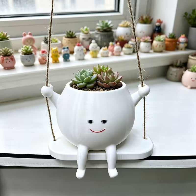 Smiling Little Man Hanging Flower Pot