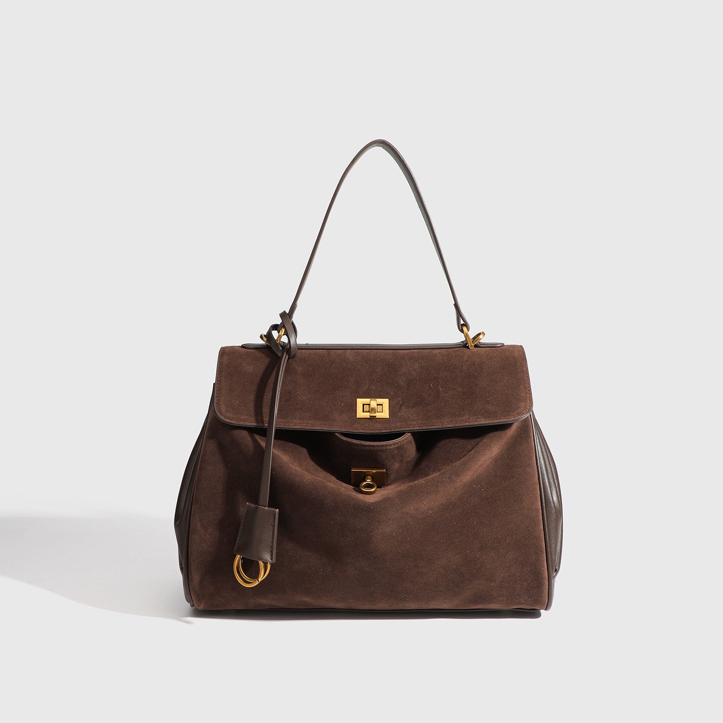 Smooth Calfskin Single-Shoulder Tote Bag with Lock Buckle