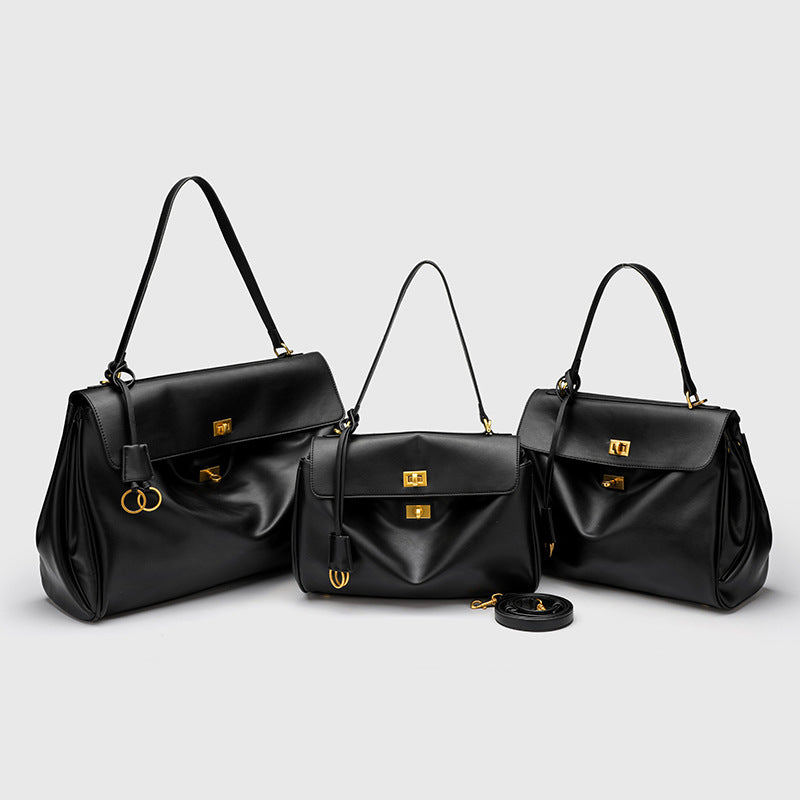 Smooth Calfskin Single-Shoulder Tote Bag with Lock Buckle
