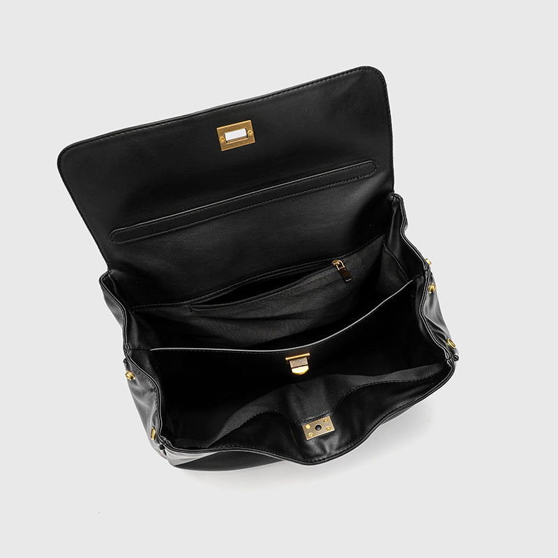 Smooth Calfskin Single-Shoulder Tote Bag with Lock Buckle