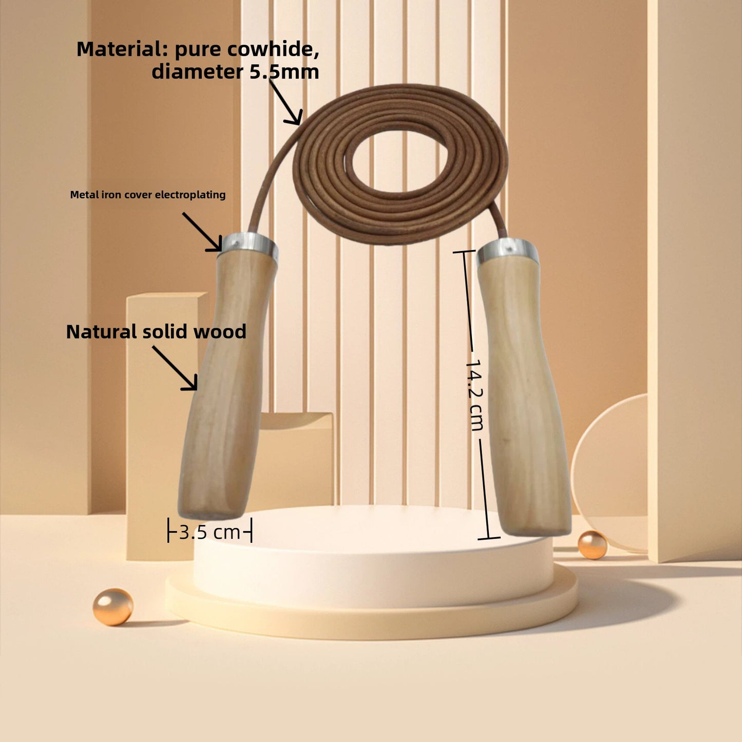 Smooth Wooden Handle Cowhide Bearing Skipping Rope