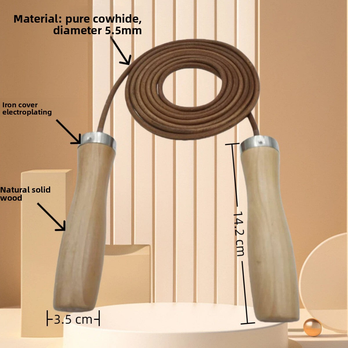 Smooth Wooden Handle Cowhide Bearing Skipping Rope