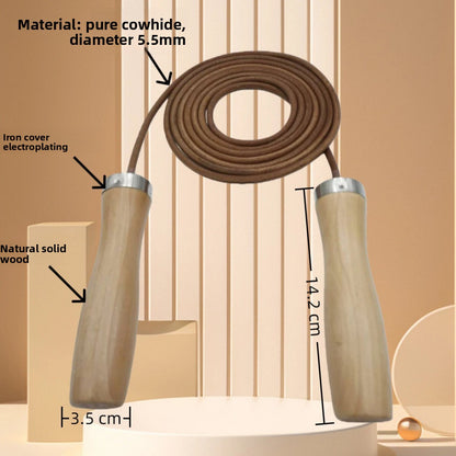 Smooth Wooden Handle Cowhide Bearing Skipping Rope