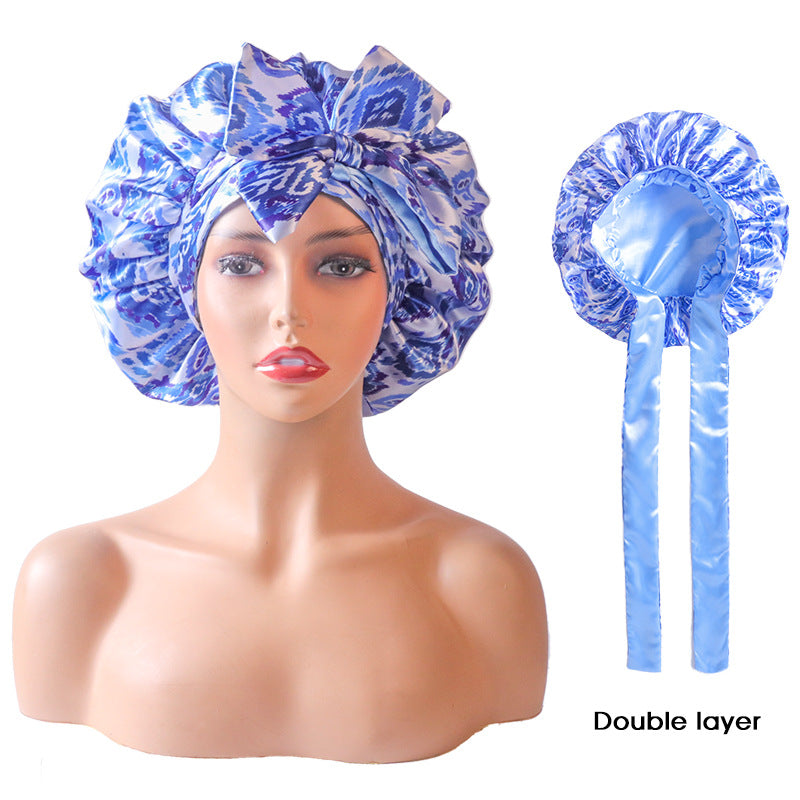 Snake print double-layered sleeping cap