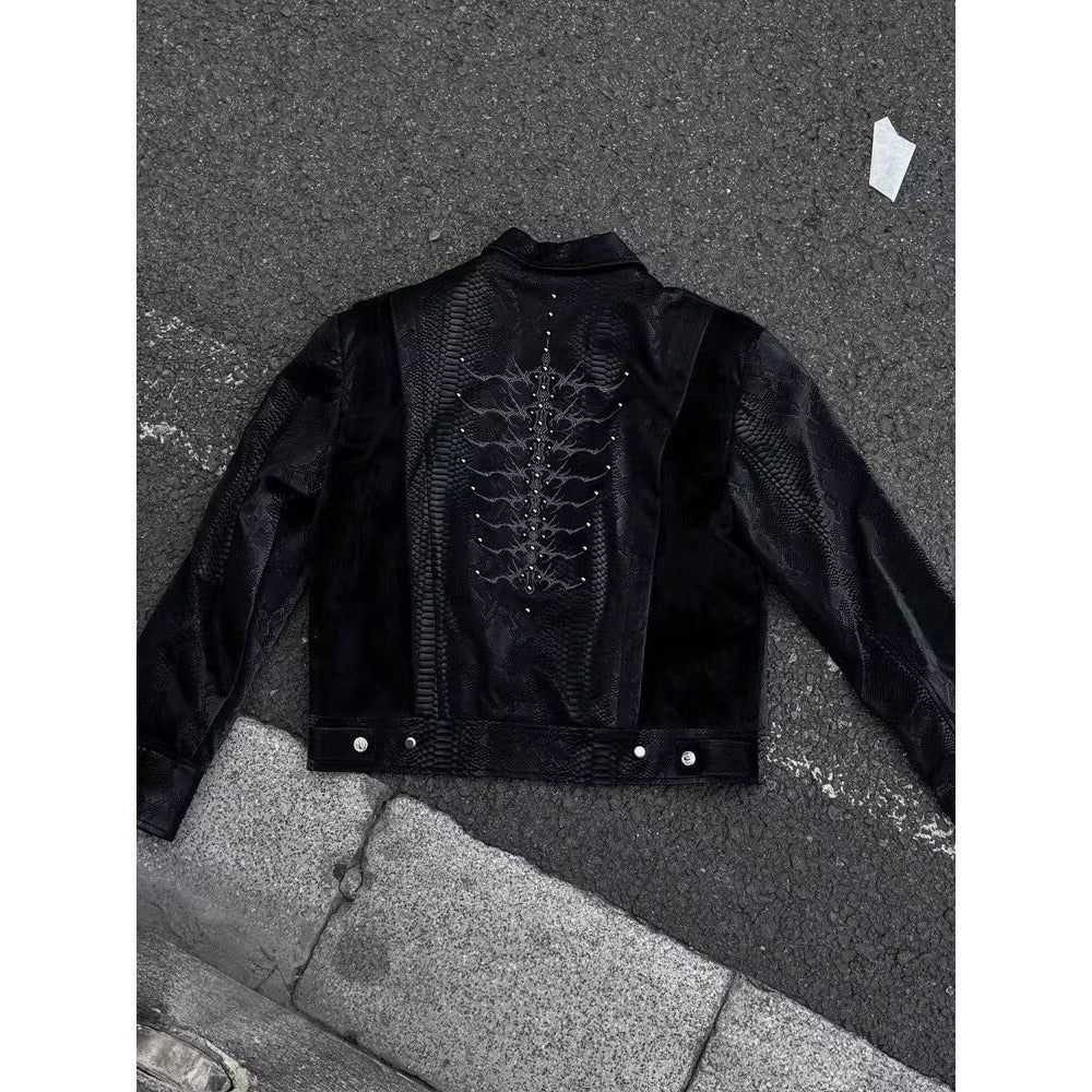 Snake Print PU Leather Jacket