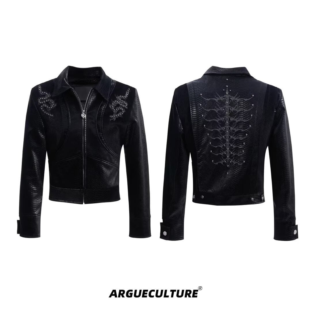 Snake Print PU Leather Jacket