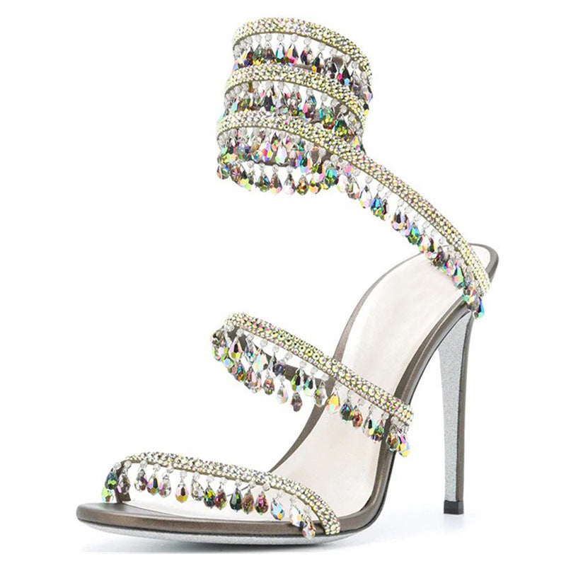 Snake-Shaped Crystal Pendant Roman Sandals