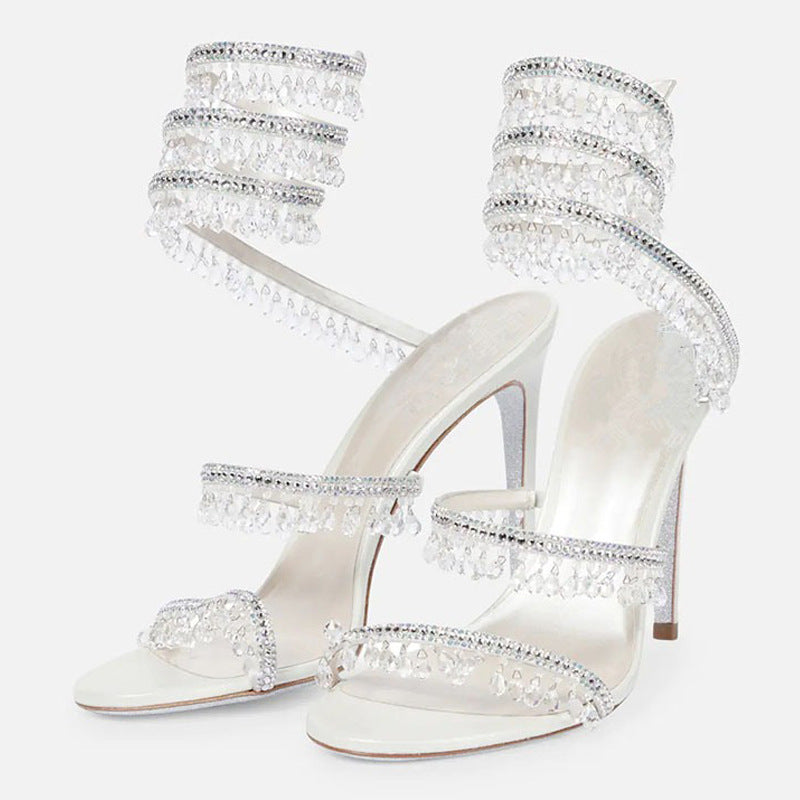 Snake-Shaped Crystal Pendant Roman Sandals