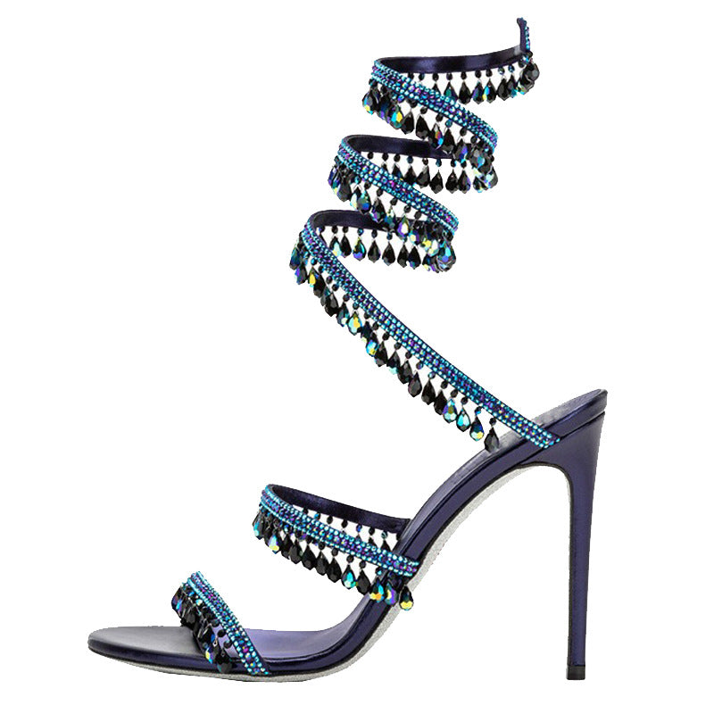 Snake-Shaped Crystal Pendant Roman Sandals