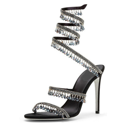 Snake-Shaped Crystal Pendant Roman Sandals