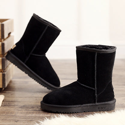 Snow boots, women's mid-calf leather boots