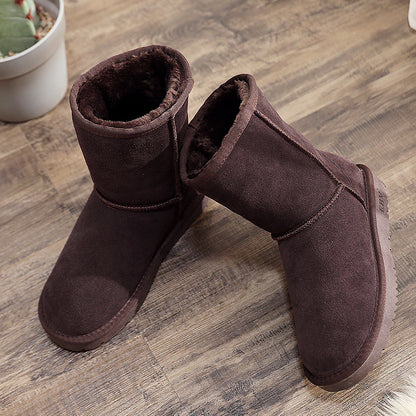 Snow boots, women's mid-calf leather boots