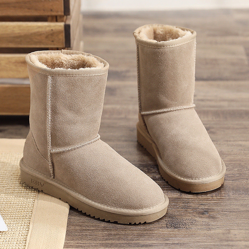 Snow boots, women's mid-calf leather boots