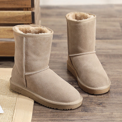 Snow boots, women's mid-calf leather boots