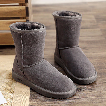 Snow boots, women's mid-calf leather boots