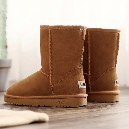 Snow boots, women's mid-calf leather boots