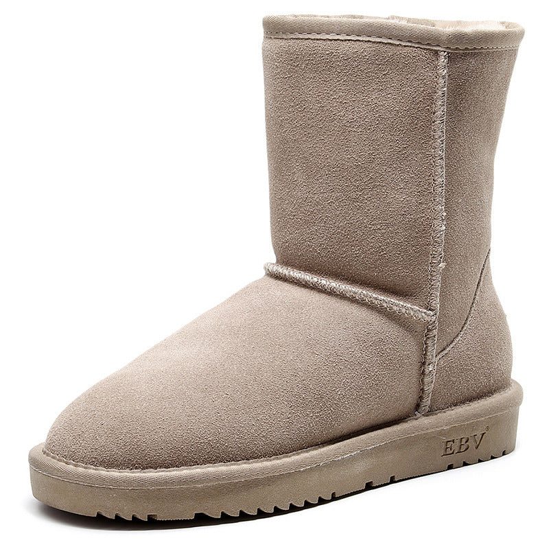 Snow boots, women's mid-calf leather boots