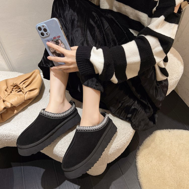 Snow boots women's winter fur-coated head-covering slippers
