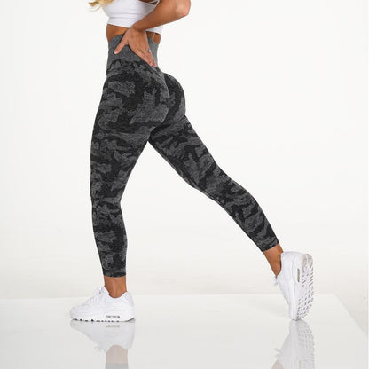Snow-patterned camouflage yoga pants