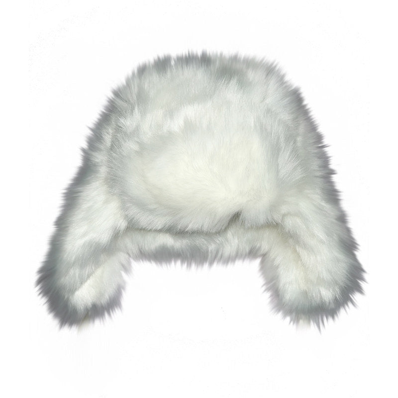 Snow-White Cute Long-Haired Faux Animal Fur Windproof Warm Padded Lei Feng Hat with Ear Protection