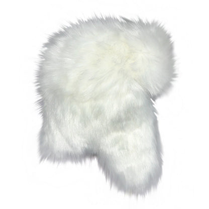 Snow-White Cute Long-Haired Faux Animal Fur Windproof Warm Padded Lei Feng Hat with Ear Protection