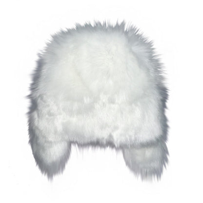 Snow-White Cute Long-Haired Faux Animal Fur Windproof Warm Padded Lei Feng Hat with Ear Protection