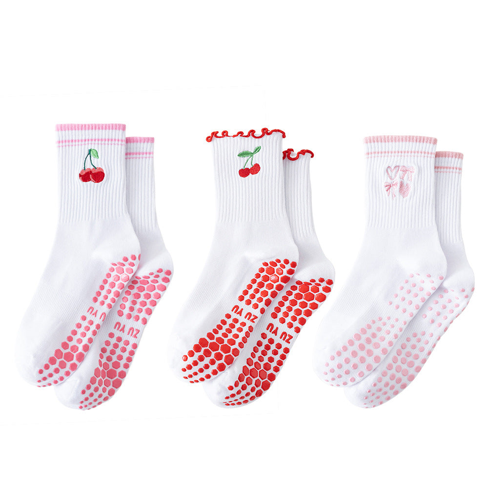 Socks with Cherry Embroidery