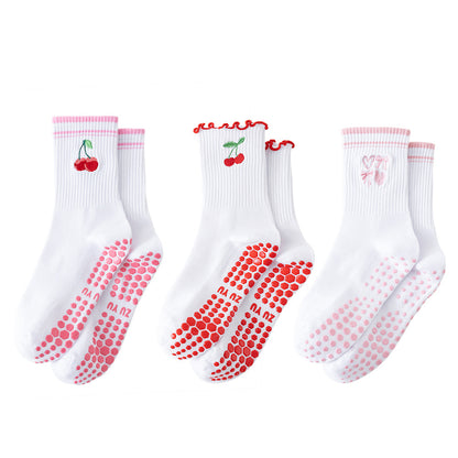Socks with Cherry Embroidery