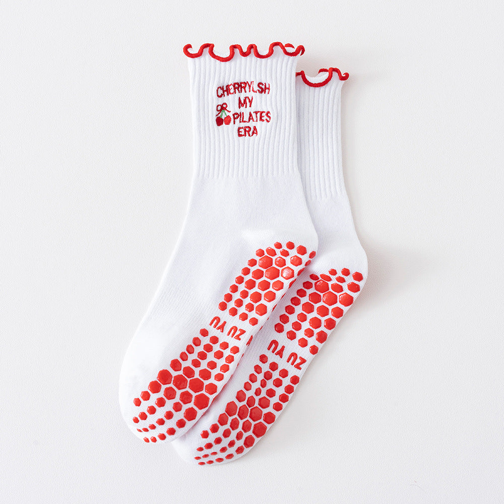 Socks with Cherry Embroidery