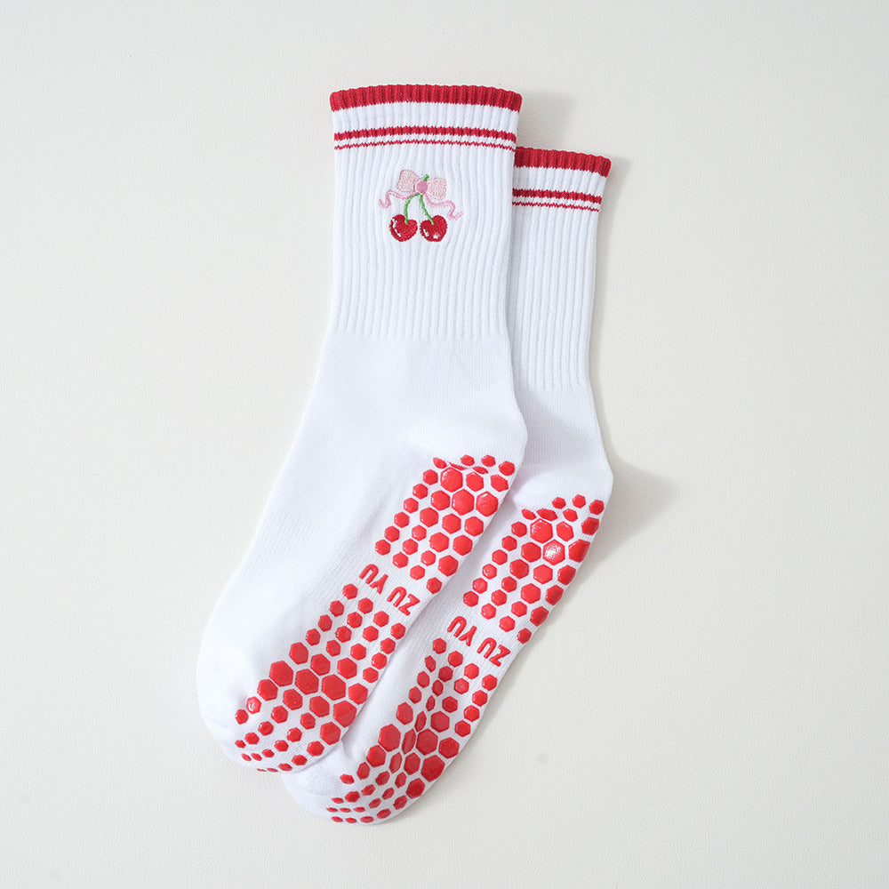 Socks with Cherry Embroidery