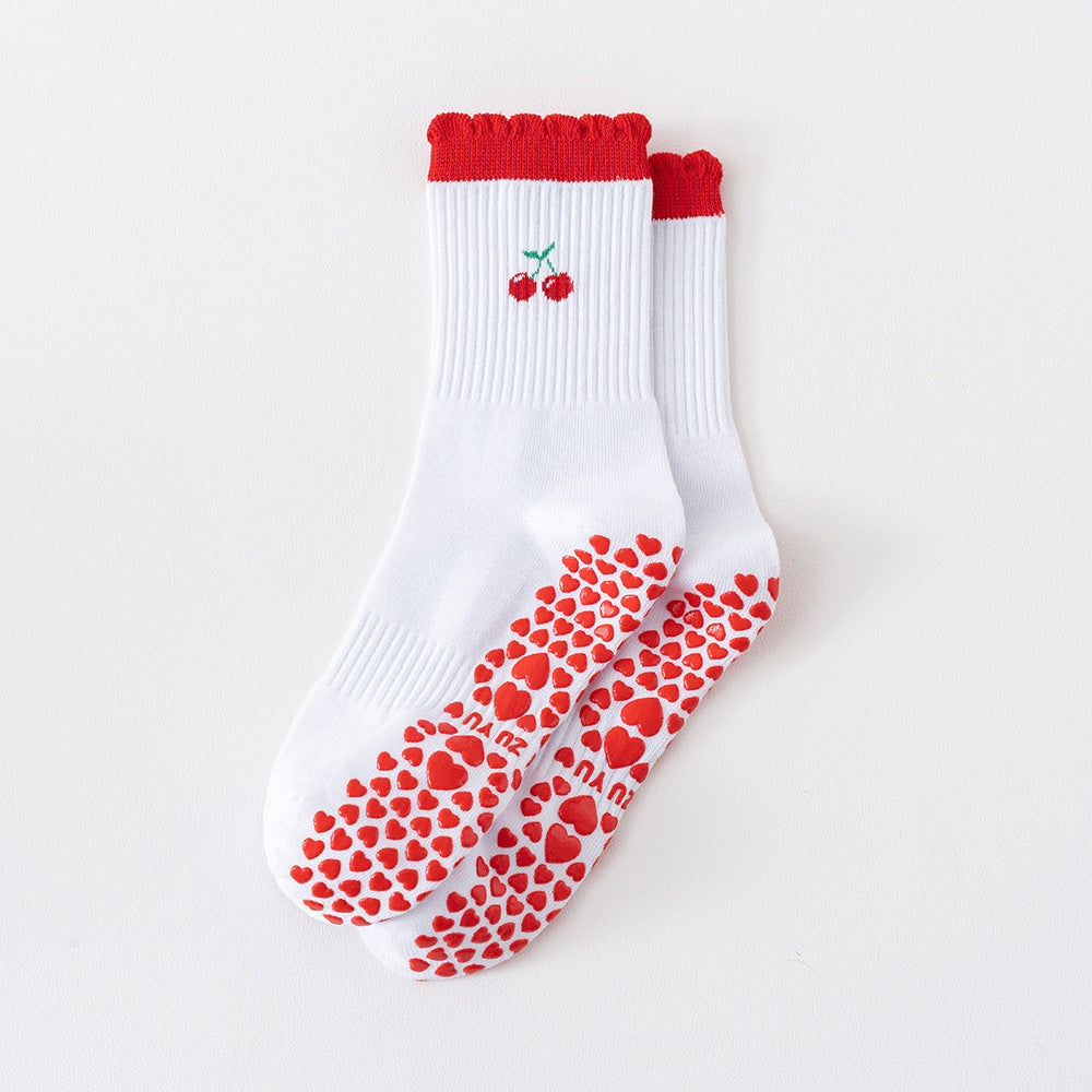 Socks with Cherry Embroidery