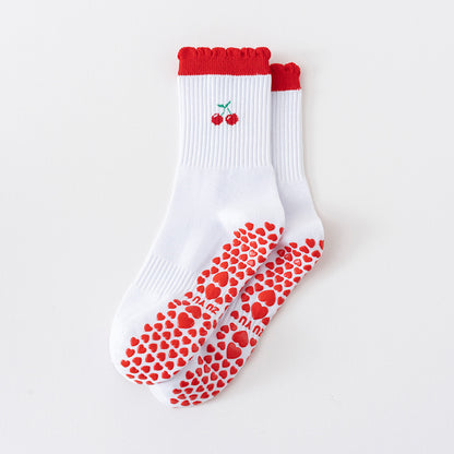 Socks with Cherry Embroidery