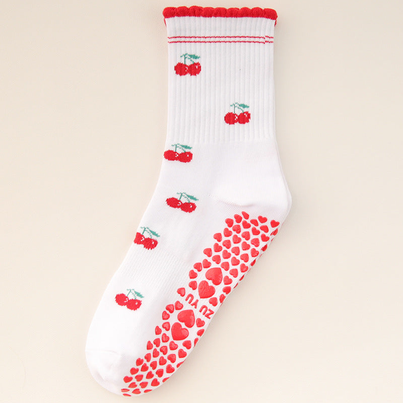 Socks with Cherry Embroidery