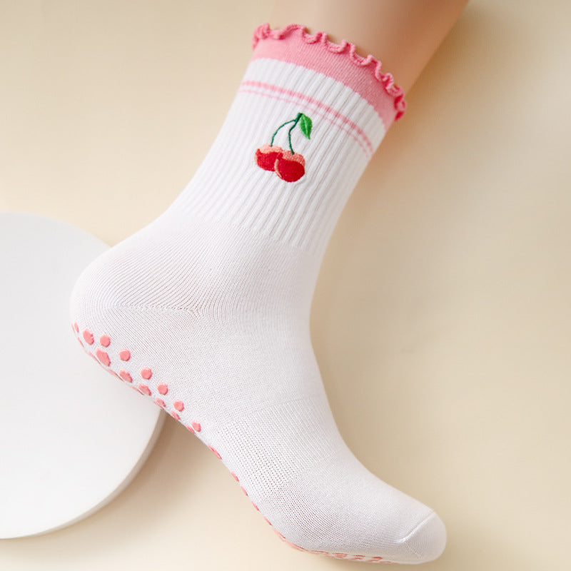 Socks with Cherry Embroidery